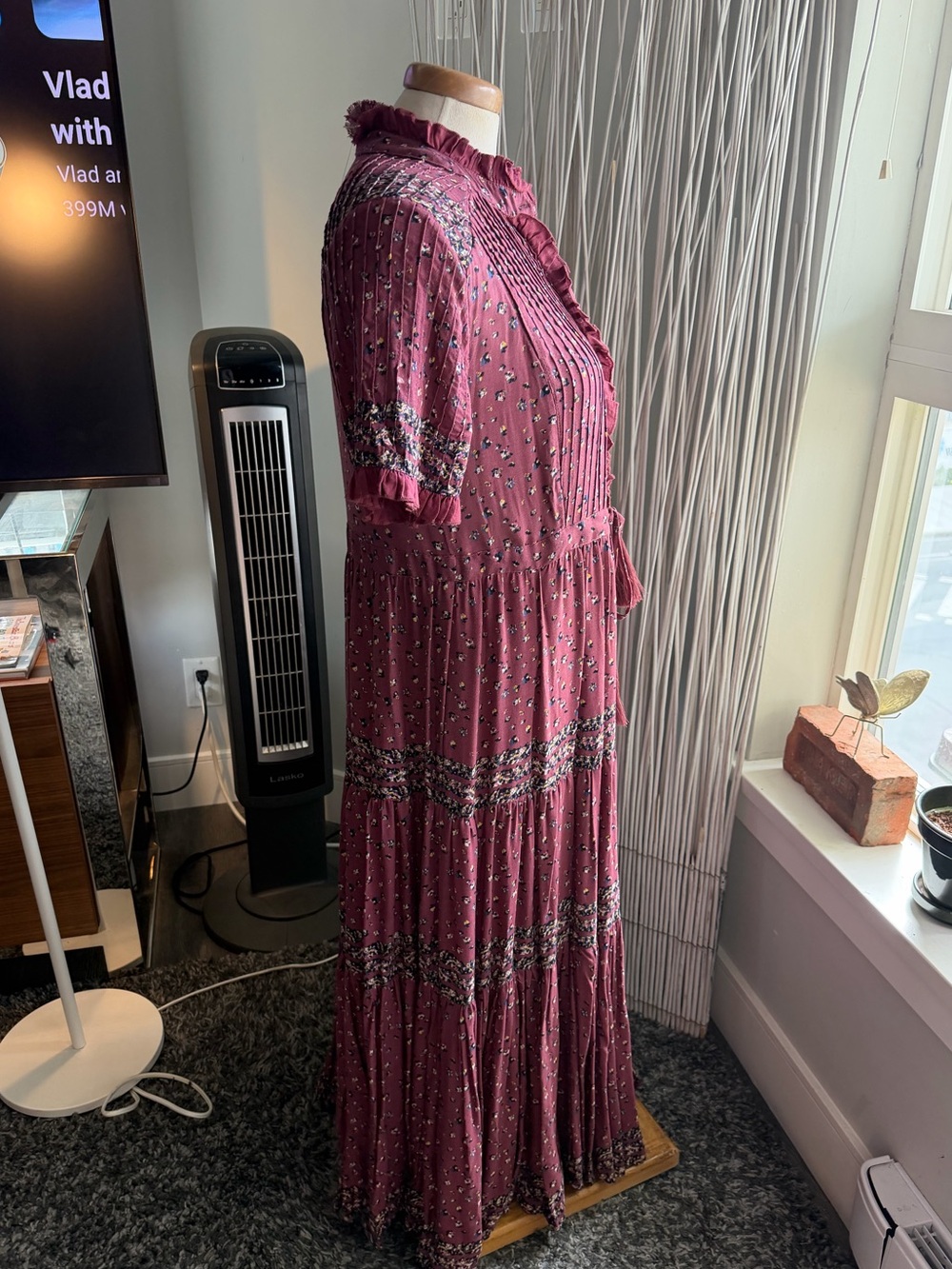 Free People Rare Feelings Burgundy Floral Tiered Maxi Dress with Tie Waist - Picture 6 of 11